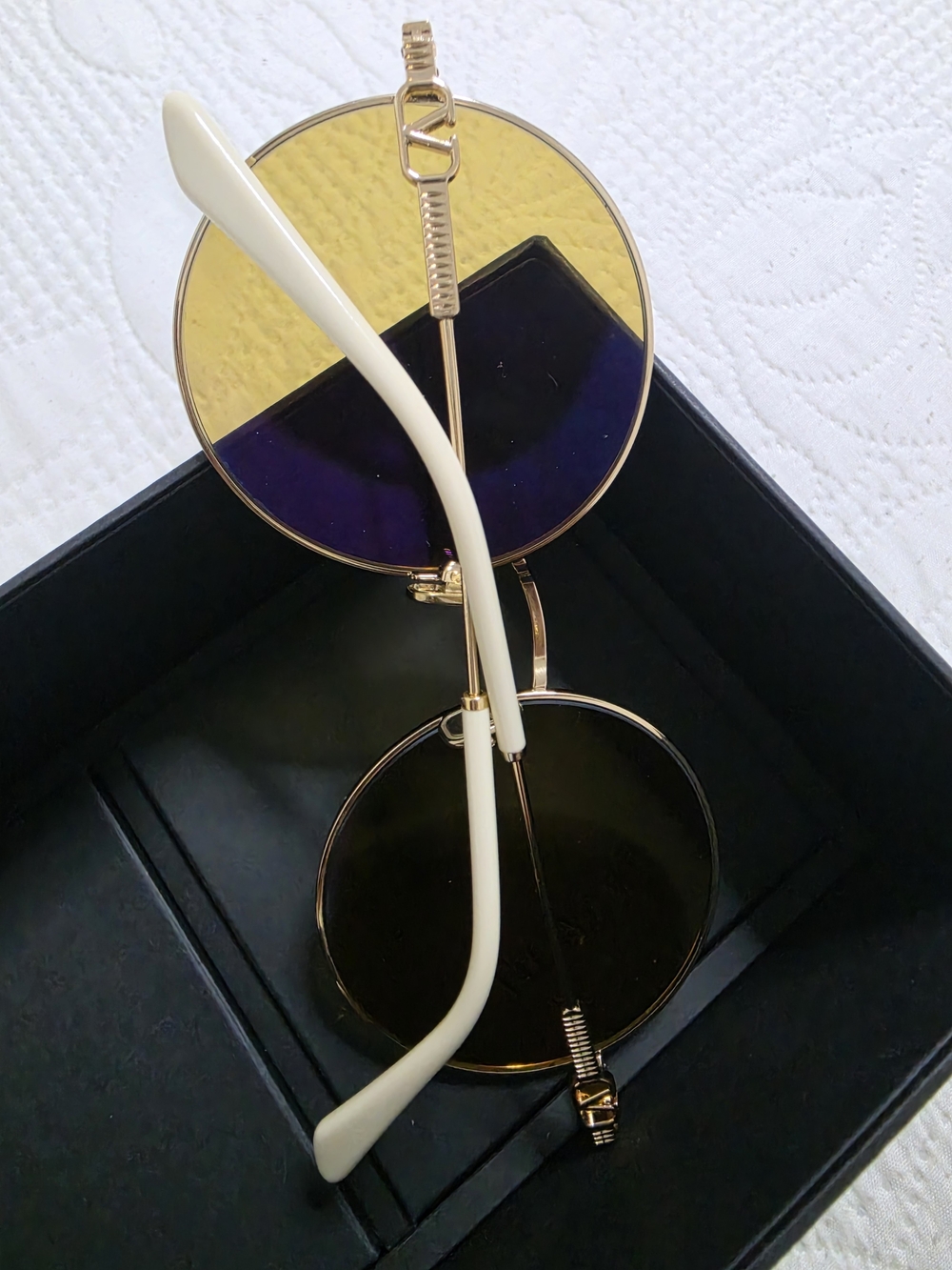 Valentino Round Gold Sunglasses with Yellow and Purple Lenses